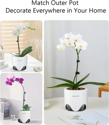 Vista 6 de Macetas de orquídeas con agujeros para trasplantar, plástico de doble capa que imita la maceta de orquídea de cerámica que proporciona una buena