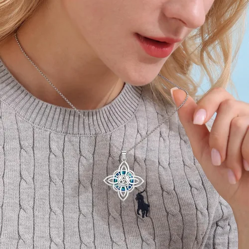 Vista 2 de LES OSEWA Witches Knot Necklace 925 Sterling Silver Celtic Knot Necklace for Women & Girls Protection Amulet Necklace Evil Eye Witch Pendant Wiccan