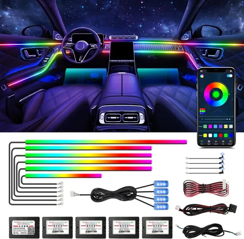 Vista 12 de Luces de acrílico para interiores de automóvil, accesorios de automóvil, tira de luces LED 10 en 1 con control de aplicación, 175 pulgadas, 593