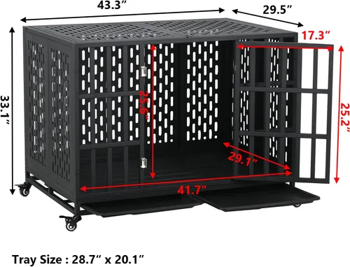 Vista 6 de Jaula indestructible para perros de 44 pulgadas, resistente y de acero fuerte para perros medianos y grandes con ansiedad alta, corralito