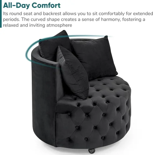 Vista 6 de JOYBASE Silla giratoria de barril con 3 almohadas, sillón redondo de acento, cómodo y cómodo, moderno sofá circular para sala de estar, dormitorio