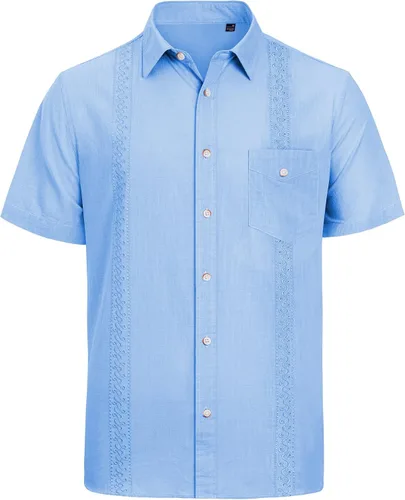 Vista 3 de J.VER Men's Linen Cotton Shirt Casual Button Up Short Sleeve Shirt with Pocket