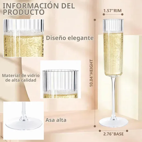 Vista 3 de 36 flautas de champán de plástico acanaladas para bodas y fiestas Clear Champagne Glasses, 6 oz Capacity, Elegant Sparkling Wine Stemware