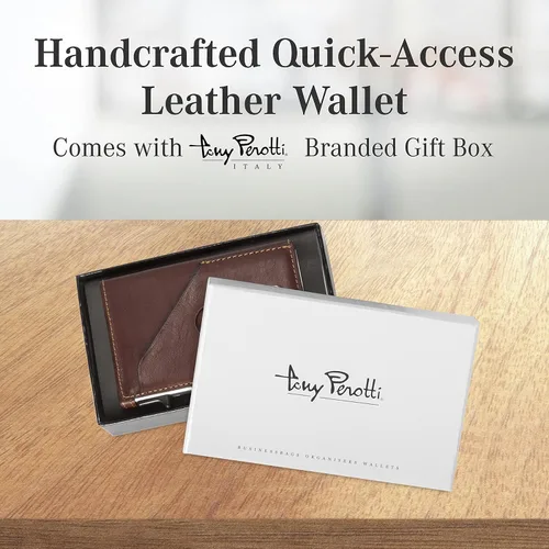Vista 5 de Tony Perotti Cartera de piel italiana para hombre, diseño delgado con control deslizante de tarjetas emergentes de acceso rápido, cartera ecológica