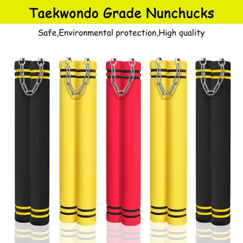 Vista 5 de Nunchakus de entrenamiento de goma espuma seguros con cadena de acero para niños, adultos y principiantes, para la práctica y el entrenamiento