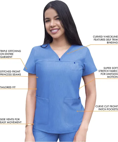 Vista 3 de Adar Pro - Conjunto de ropa quirúrgica con mejora de movimiento para mujer, blusa médica con cuello en V y pantalón médico deportivo y para yoga