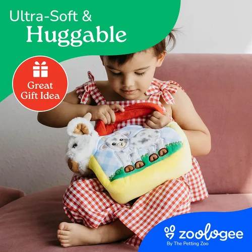 Vista 6 de The Petting Zoo Juego de peluche y bolso de cabra, regalos para niños, juguete de animales de vida silvestre, juguete de peluche de cabra blanca