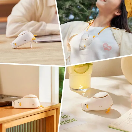 Vista 7 de Mini ventilador de cuello personal manos libres/lindo ventilador portátil de pato acostado/ventilador de collar con cordón ajustable, batería