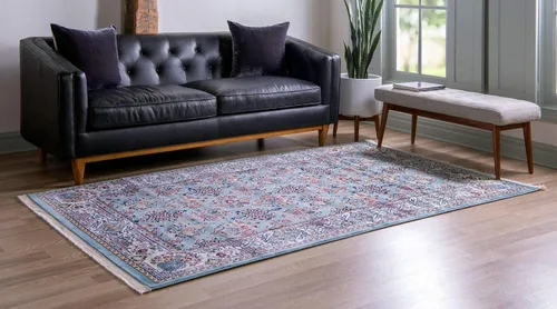 Vista 2 de Unique Loom Narenj Collection - Alfombra clásica de diseño repetido con textura tradicional, rectangular, 3 x 5 pies y 1 pulgada, azul/beige