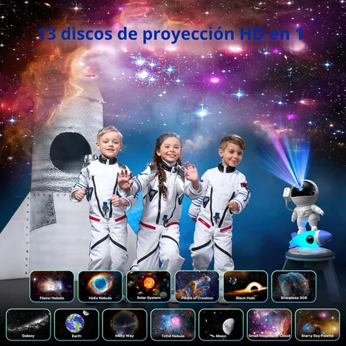 Vista 2 de FlyLily Proyector de Galaxia, Proyector de Planetario HD 12 en 1 Astronauta de Galaxia para Recámara, Proyector de Luz Nocturna de Estrellas