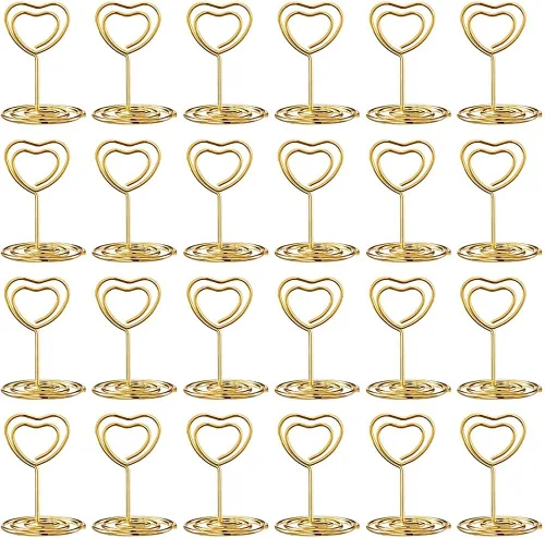 Vista 2 de Toncoo 24 mini tarjeteros de lugar y 24 tarjetas de lugar con borde de lámina dorada, soporte de número de mesa con forma de corazón, soporte