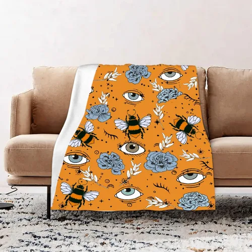 Vista 2 de Manta de otoño de flores y ojos de abeja, regalo para sábana ligera y cómoda, manta de franela súper suave, decoración perfecta para el hogar