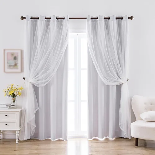 Vista 11 de indistar Cortinas Oscuras para el Hogar de Doble Capa con Capa Sólida y Transparente, Par de Paneles de Cortina con Ojales en la Parte Superior, 52