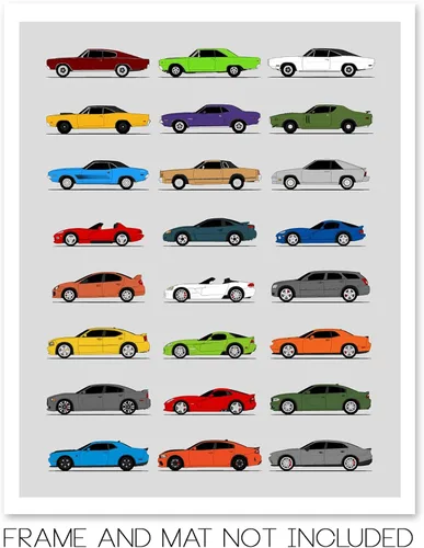 Vista 2 de Idea Network Handmade Poster compatible with Dodge Print Wall Art Decor of the Best of Dodge Generations History Evolution - 8x10in Satin Print