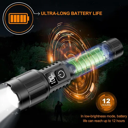 Vista 7 de Relybo Linterna LED recargable de 20000 lúmenes altos, largo alcance y tiempo de funcionamiento de 12 horas Linternas súper brillantes USB C