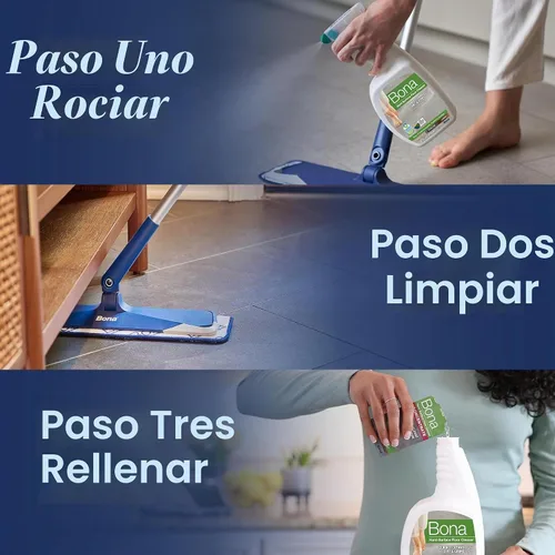 Vista 11 de Bona Spray limpiador de pisos multisuperficie, 32 onzas líquidas, aroma a menta y limón, recargable, solución de limpieza de suelos sin residuos