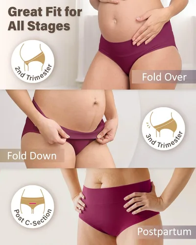 Vista 3 de Intimate Portal - Ropa interior de maternidad de algodón para debajo del vientre, panties plegables para embarazo y postparto