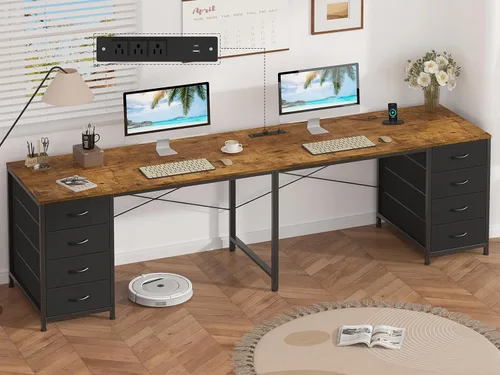 Vista 22 de YOMILUVE Escritorio para computadora de 50 pulgadas con 8 cajones, escritorio para oficina en casa con tomas de corriente, escritorio de trabajo