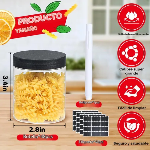 Vista 2 de sietpoek 48 PIEZAS Tarros de Plástico de 8 OZ con Tapas de Rosca, Etiquetas Recipientes Redondos Vacíos Rellenables de Slime para Almacenar