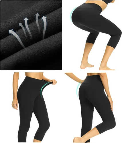 Vista 4 de YOLIX Paquete de 7 leggings capri para mujer, cintura alta, color negro, suave, pantalones de yoga para entrenamiento