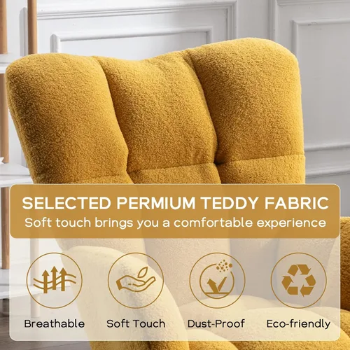 Vista 6 de Silla mecedora moderna para cuarto de bebé, silla deslizadora tapizada con respaldo alto, sillón de acento mecedor con patas de madera maciza
