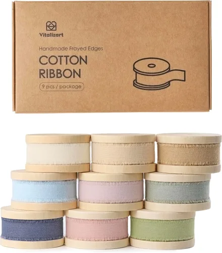 Vista 9 de Vitalizart Cinta de algodón azul bebé hecha a mano con flecos de 5/8 pulgadas x 21 yardas, cintas de algodón natural puro para envolver regalos