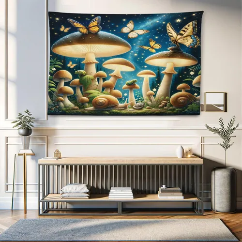 Vista 109 de Ambesonne Tapiz hippie, abrazo de hongos de ensueño y árbol de la vida místico y mandal verde, decoración de tela para colgar en la pared