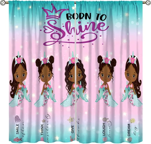 Vista 17 de YCness Cortinas afroamericanas para niños, tratamientos de ventana de niña negra afro para dormitorio, lindas cortinas de bailarina bailarina rosa