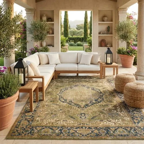 Vista 12 de Unique Loom Outdoor Traditional Collection - Alfombra de área - Nosara (4 pies 1 pulgada x 6 pies 1 pulgada, rectangular, azul/azul claro)