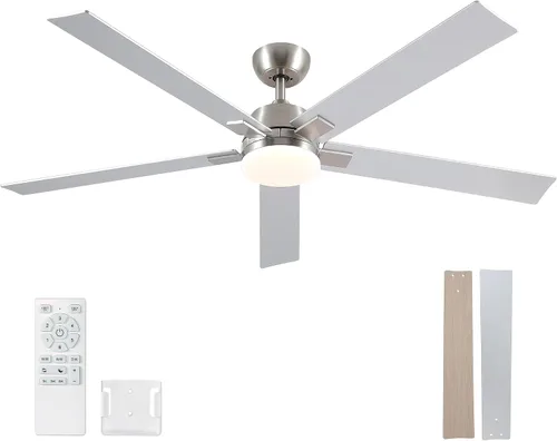 Vista 13 de Ventiladores de techo de 42 pulgadas con luces y control remoto, ventilador de techo negro con 5 aspas, motor DC reversible de 6 velocidades, LED