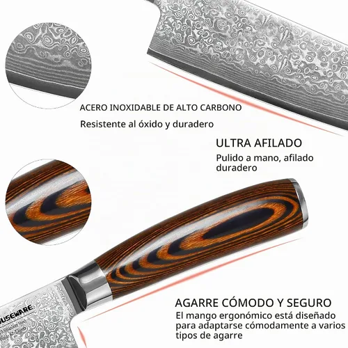 Vista 5 de Cuchillo de chef profesional de Damasco, 67 capas hecho a mano de 8 pulgadas, cuchillo de chef de Damasco, VG10 Super Steel Core