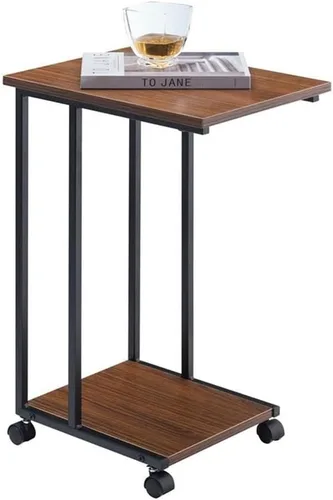Vista 10 de JJS Mesa lateral en C para sofá, sala de estar, mesa de aperitivos que se desliza debajo para espacios pequeños (roble/blanco)
