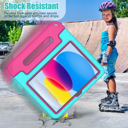 Vista 4 de Funda para iPad 10ª generación de 10.9 pulgadas, con protector de pantalla integrado y soporte de mango portátil, funda protectora a prueba