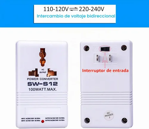 Vista 5 de Convertidor de voltaje de alimentación de 110 V a 220 V para subir y bajar transformador de 100 vatios para viajes, color blanco
