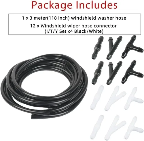 Vista 2 de OTUAYAUTO Kit de manguera para lavaparabrisas, manguera universal de líquido de lavadora de 9.8 ft (118 pulgadas) con 12 conectores, compatible