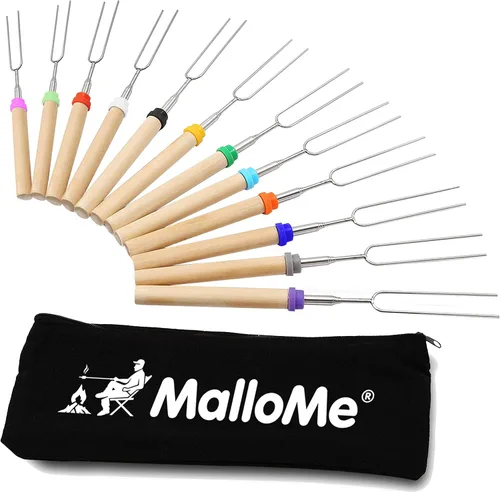 Vista 13 de MalloMe Smores Sticks para hoguera larga – Kit de palos para asar malvaviscos – Pinchos Smore Pinchos Hot Dog Tenedor Camphoguera Equipo de Cocina