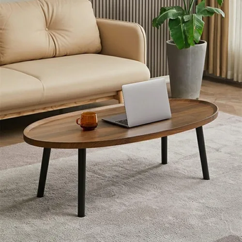 Vista 4 de Mesa de centro ovalada rústica de mediados de siglo, mesas anidables modernas, para sofá, sala de estar, dormitorio, oficina en casa, comedor