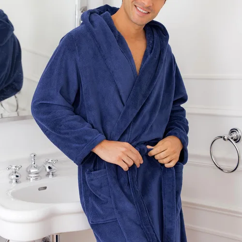 Vista 5 de Alexander Del Rossa Bata de baño de vellón afelpado suave, con capucha, para hombre, bata larga y cálida