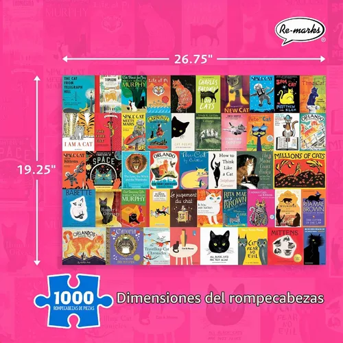 Vista 3 de Re-Marks Feline Tales - Rompecabezas de 1000 piezas para todas las edades, rompecabezas de libros de gatos, rompecabezas familiar