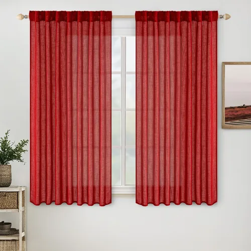 Vista 114 de MIULEE - Cortinas semitraslúcidas suaves y gruesas con textura de lino para cocina y ventana de baño, con trabilla trasera y bolsillo para Blanco