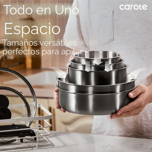 Vista 7 de CAROTE - Juego de ollas y sartenes, juego de utensilios de cocina de acero inoxidable, mango desmontable, 15 piezas de utensilios de cocina