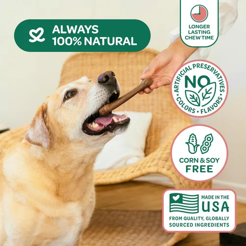 Vista 4 de Wholesome Pride Golosinas naturales y saludables para perros, paquete de 2 unidades para perros grandes, sabor a tocino, fabricadas en los Estados