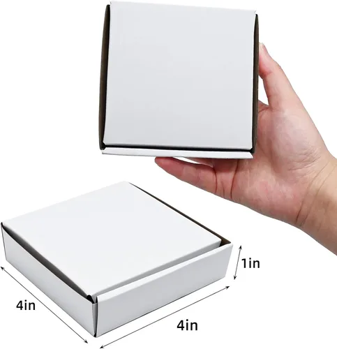Vista 2 de KBG Cajas de envío pequeñas de 4 x 4 x 1 pulgadas, sobres de cartón corrugado blanco para negocios, paquete de 50 cajas de correo pequeñas, caja