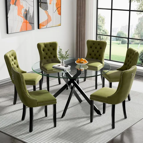 Vista 134 de Juego de mesa de comedor de cristal plateado moderno de 47 pulgadas para 2, juego de mesa de comedor de cocina redonda de 3 piezas con patas