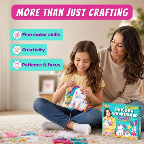 Vista 6 de Kit de Costura de Unicornio Mágico para Niñas de 7+ - Crea 5 Adorables Animales de Fieltro y una Almohada Acogedora - Manualidades DIY Divertidas