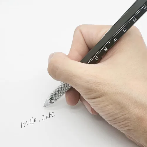 Vista 9 de DUNBONG Bolígrafo de metal multiherramienta 6 en 1, con destornillador, tinta negra, lápiz capacitivo, nivel y regla, 1 unidad (negro)