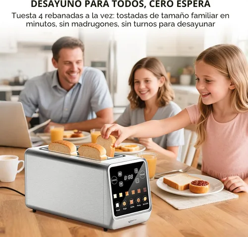 Vista 9 de Keenstone Tostadora de 4 rebanadas, tostadora digital inteligente con pantalla táctil, función de memoria, tostada de una sola ranura, temporizador