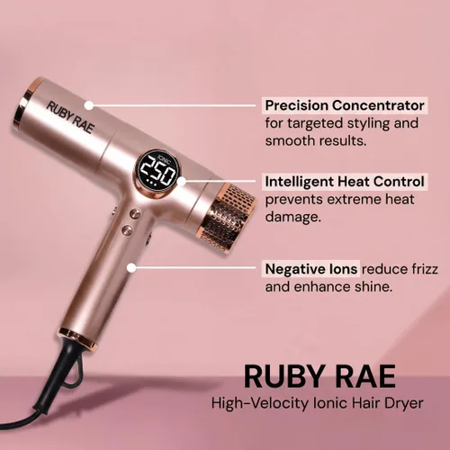 Vista 7 de RUBY RAE Secador de pelo Ionic de 2000 W, secador profesional de doble voltaje con difusor, diseño ligero, secado rápido, tecnología de bajo ruido