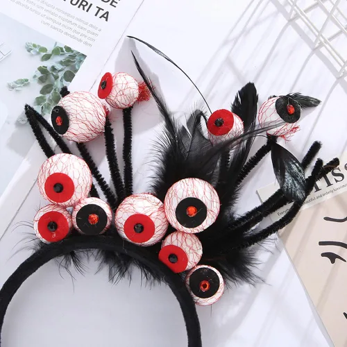 Vista 6 de Diademas de Halloween realistas de terror fantasma, sombrero de ojos rojos, accesorios para el cabello, diademas para mujeres y niños, diadema