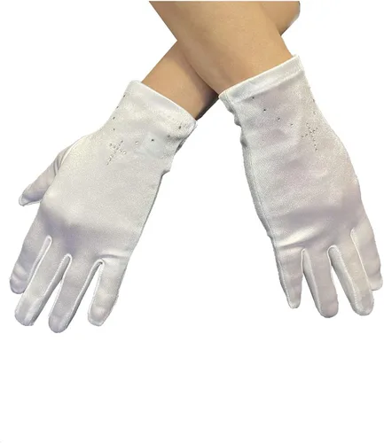 Vista 2 de Guantes de Primera Comunión Rosa Princesa para Niñas Diseño Cruz Rhinestone para Primera Comunión